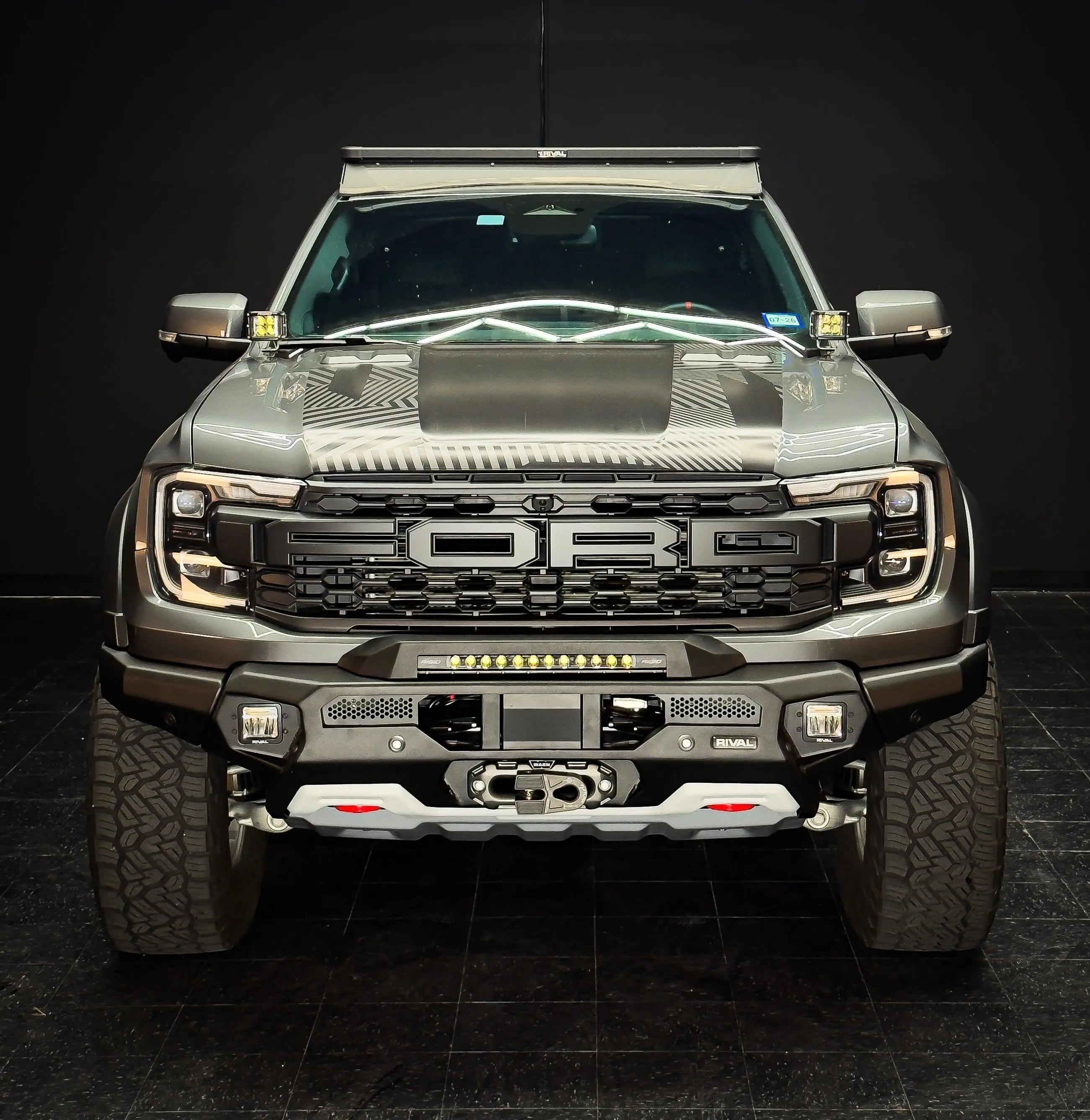 Aluminum Front Bar - Ford Ranger Raptor Next Gen 2022-On, includes RIVAL LED FOG lights (Set of 2) RIVAL
