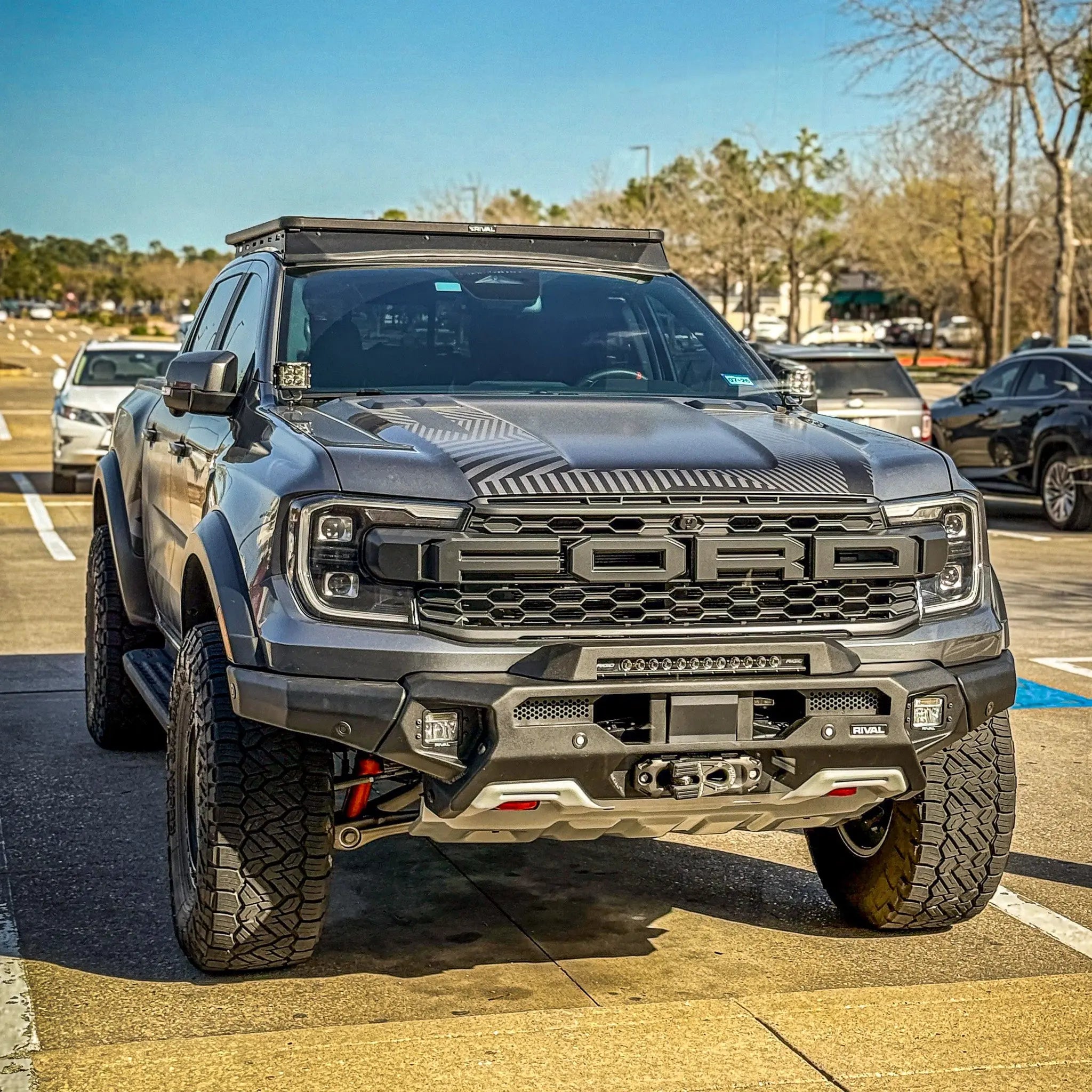 Aluminum Front Bar - Ford Ranger Raptor Next Gen 2022-On, includes RIVAL LED FOG lights (Set of 2) RIVAL