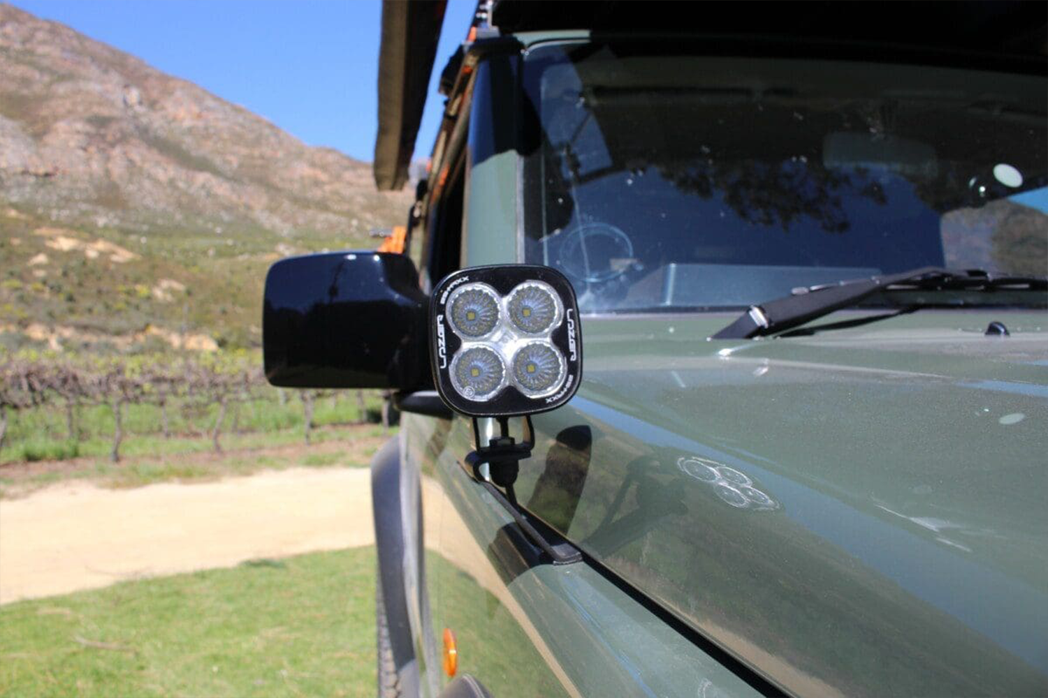 Alu-Cab Jimny Bonnet Light Brackets fitted to Suzuki Jimny — Rival 4x4 Australia