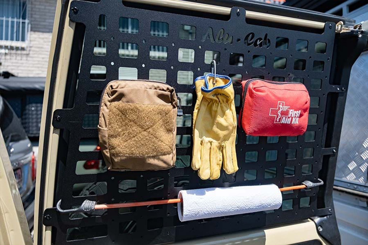 Alu-Cab Land Cruiser 78 Series Rear Door Molle Plates fitted to Toyota Land Cruiser 70 Series — Rival 4x4 Australia