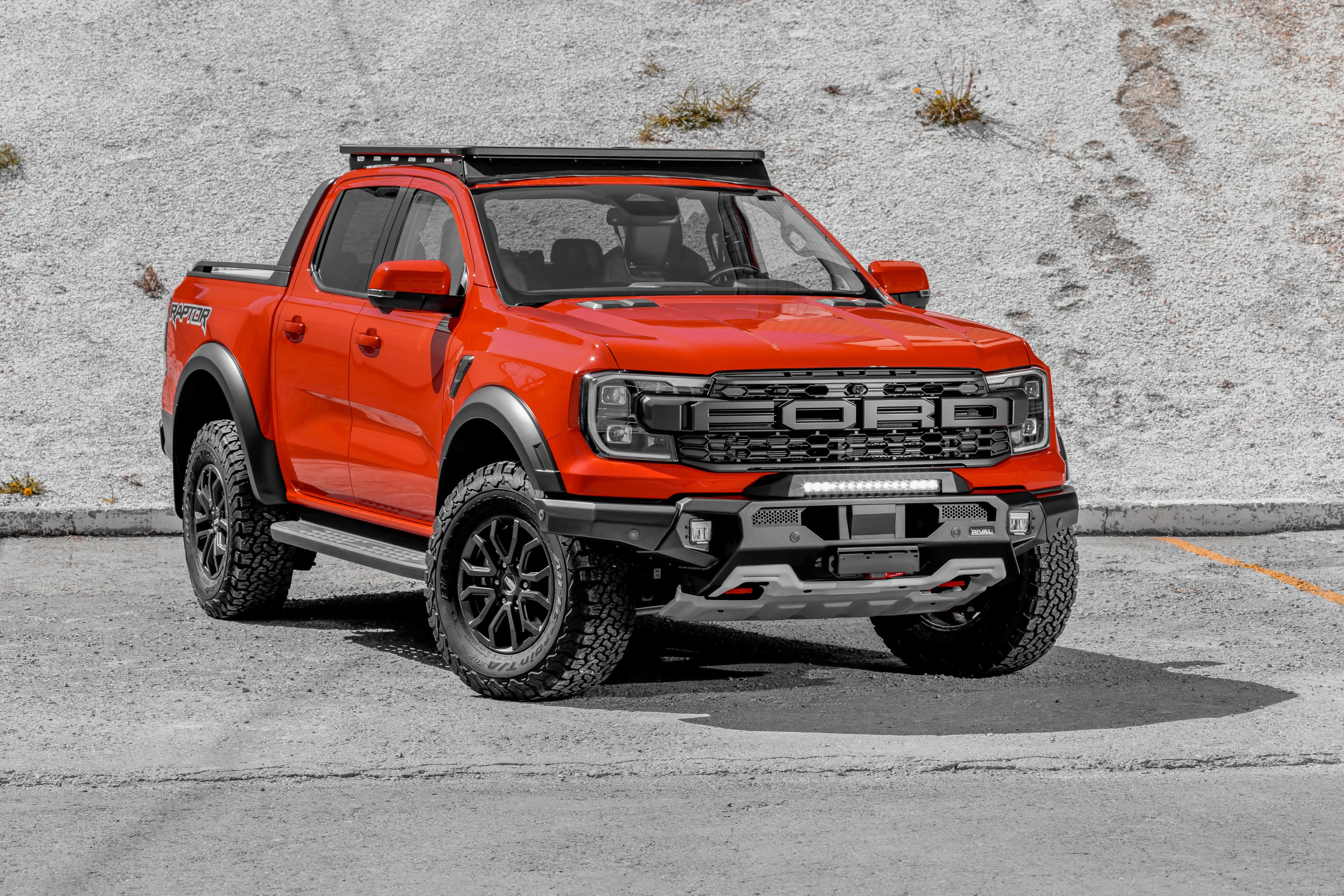 Aluminum Front Bar - Ford Ranger Raptor Next Gen 2022-On, includes RIVAL FOG lights (Set of 2) RIVAL