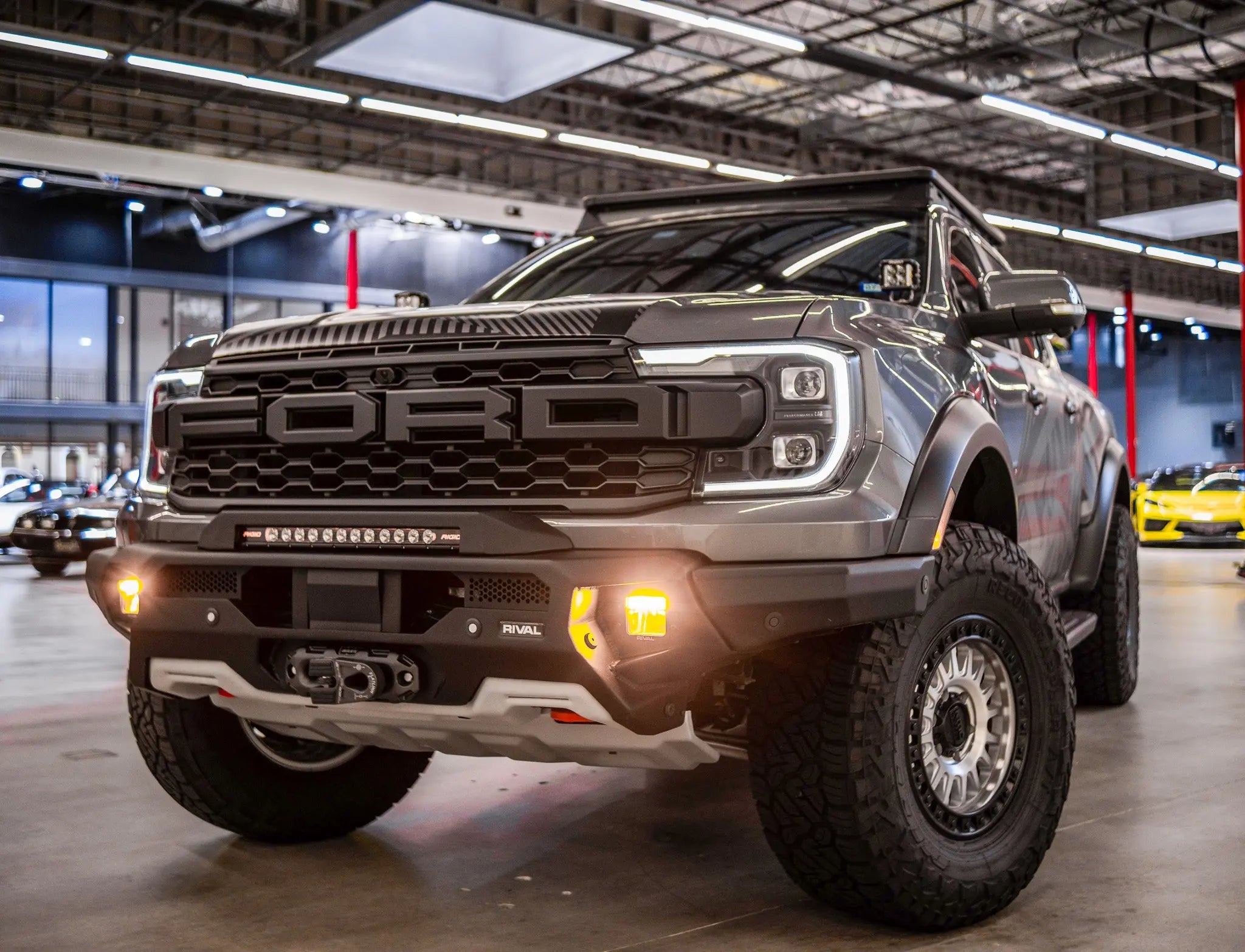 Aluminum Front Bar - Ford Ranger Raptor Next Gen 2022-On, includes RIVAL LED FOG lights (Set of 2) RIVAL