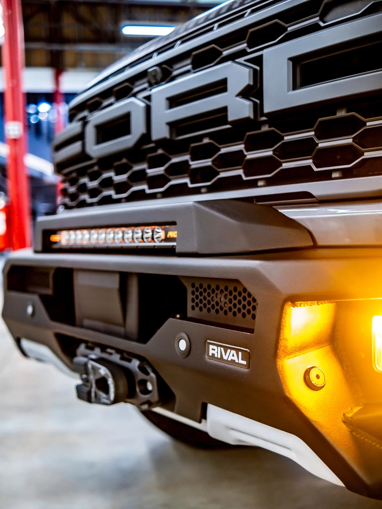 Aluminum Front Bar - Ford Ranger Raptor Next Gen 2022-On, includes RIVAL LED FOG lights (Set of 2) RIVAL
