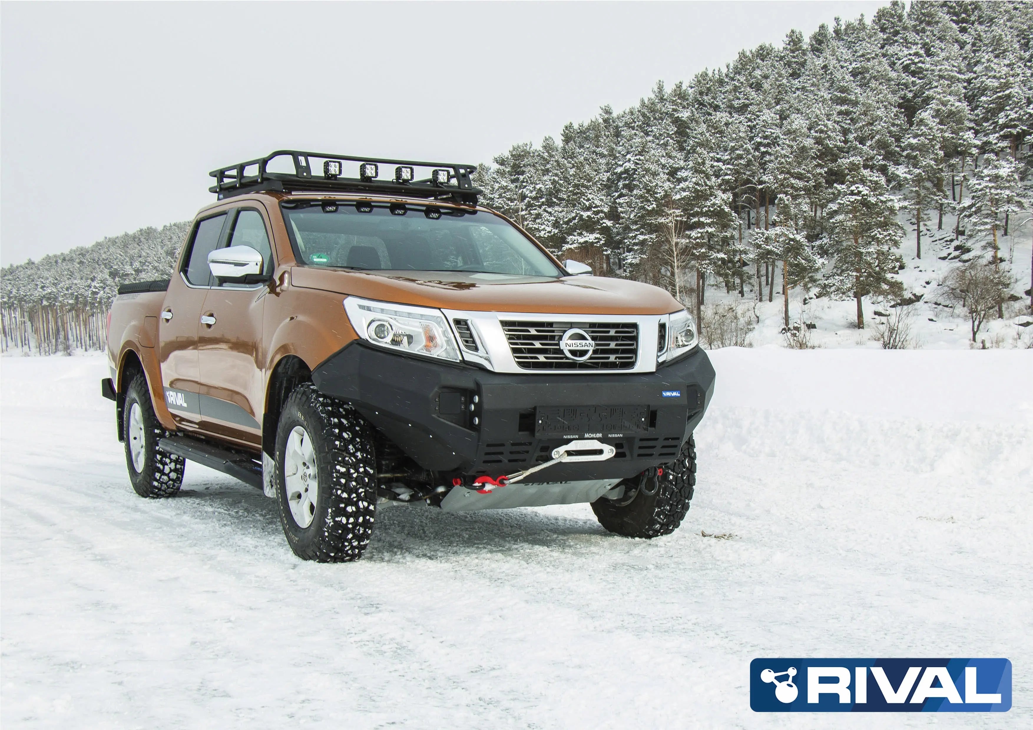 Aluminum Front Bar - Nissan Navara D23 2015-2019, includes RIVAL FOG lights (Set of 2) RIVAL