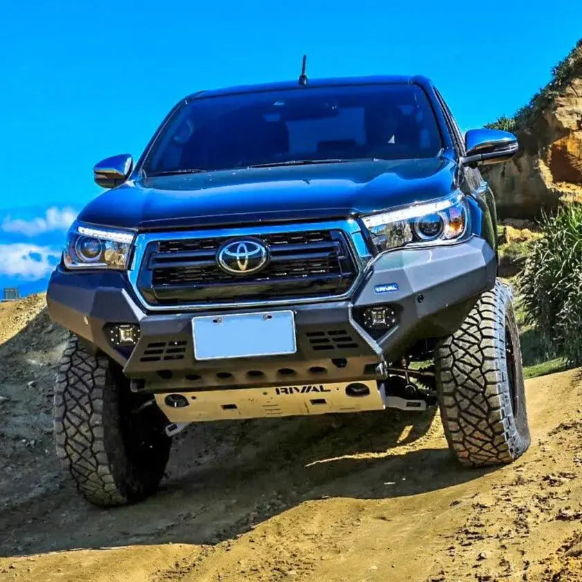 Aluminum Front Bar - Toyota Hilux 2018-2021, includes RIVAL FOG lights (Set of 2) RIVAL