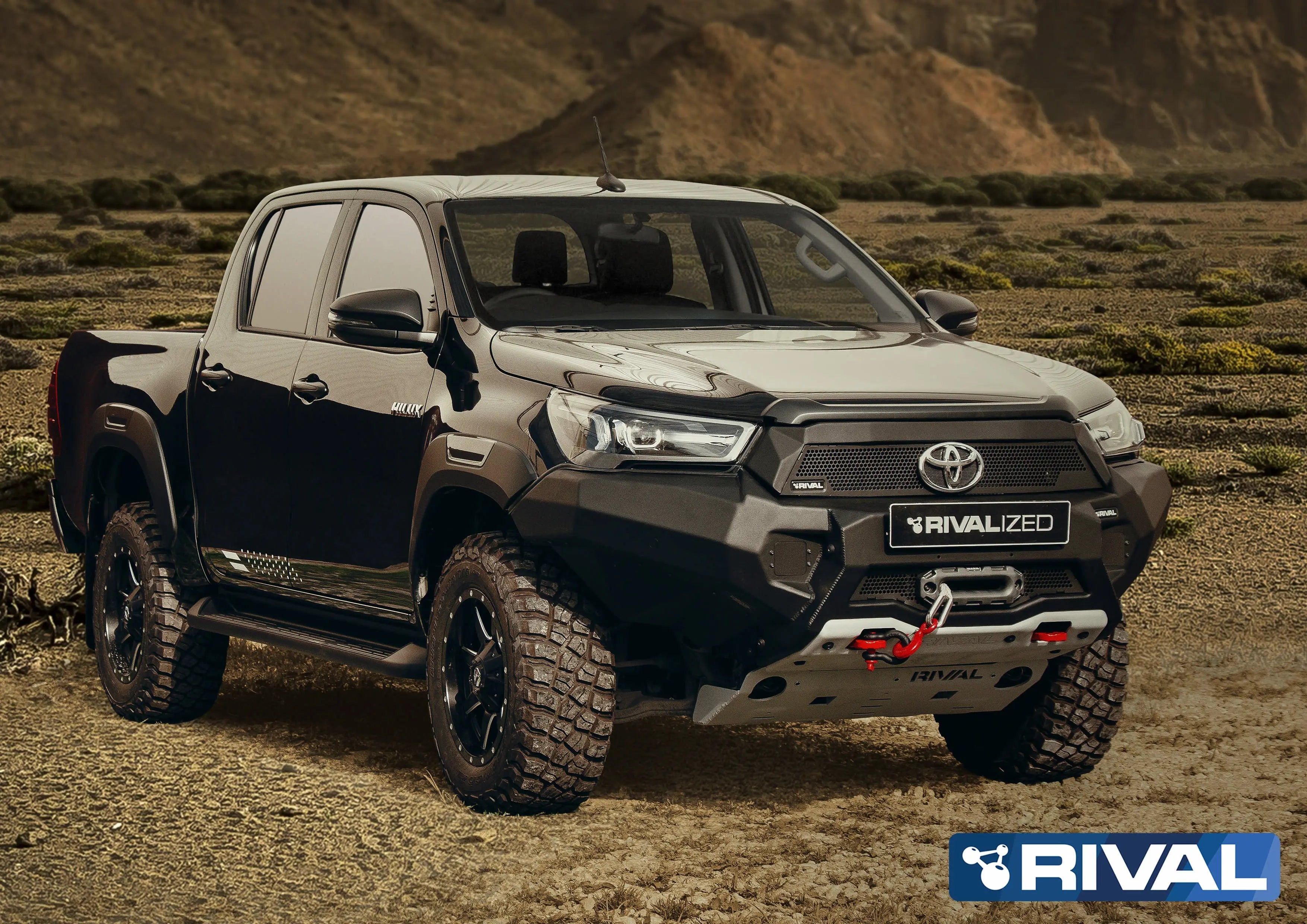 Aluminum Front Bar - Toyota Hilux 2021-On, includes RIVAL FOG lights (Set of 2) RIVAL