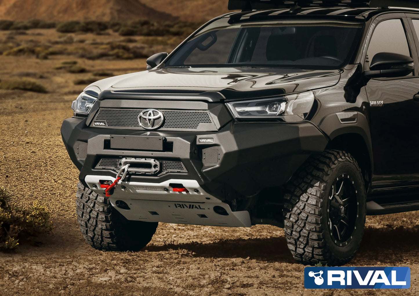 Aluminum Front Bar - Toyota Hilux 2021-On, includes RIVAL FOG lights (Set of 2) RIVAL