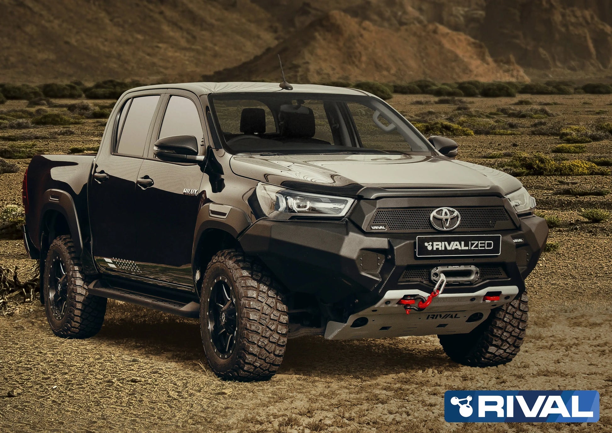 Aluminum Front Bar - Toyota Hilux 2021-On, includes RIVAL FOG lights (Set of 2) RIVAL