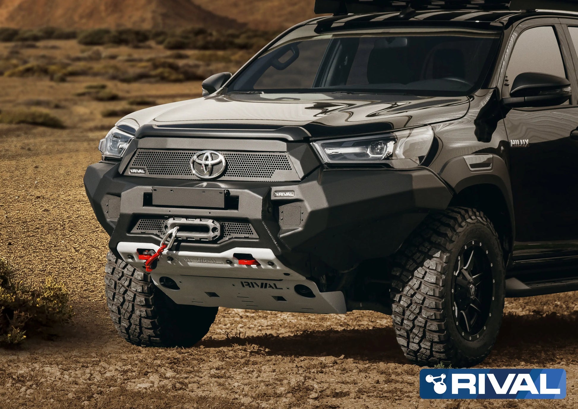 Aluminum Front Bar - Toyota Hilux 2021-On, includes RIVAL FOG lights (Set of 2) RIVAL