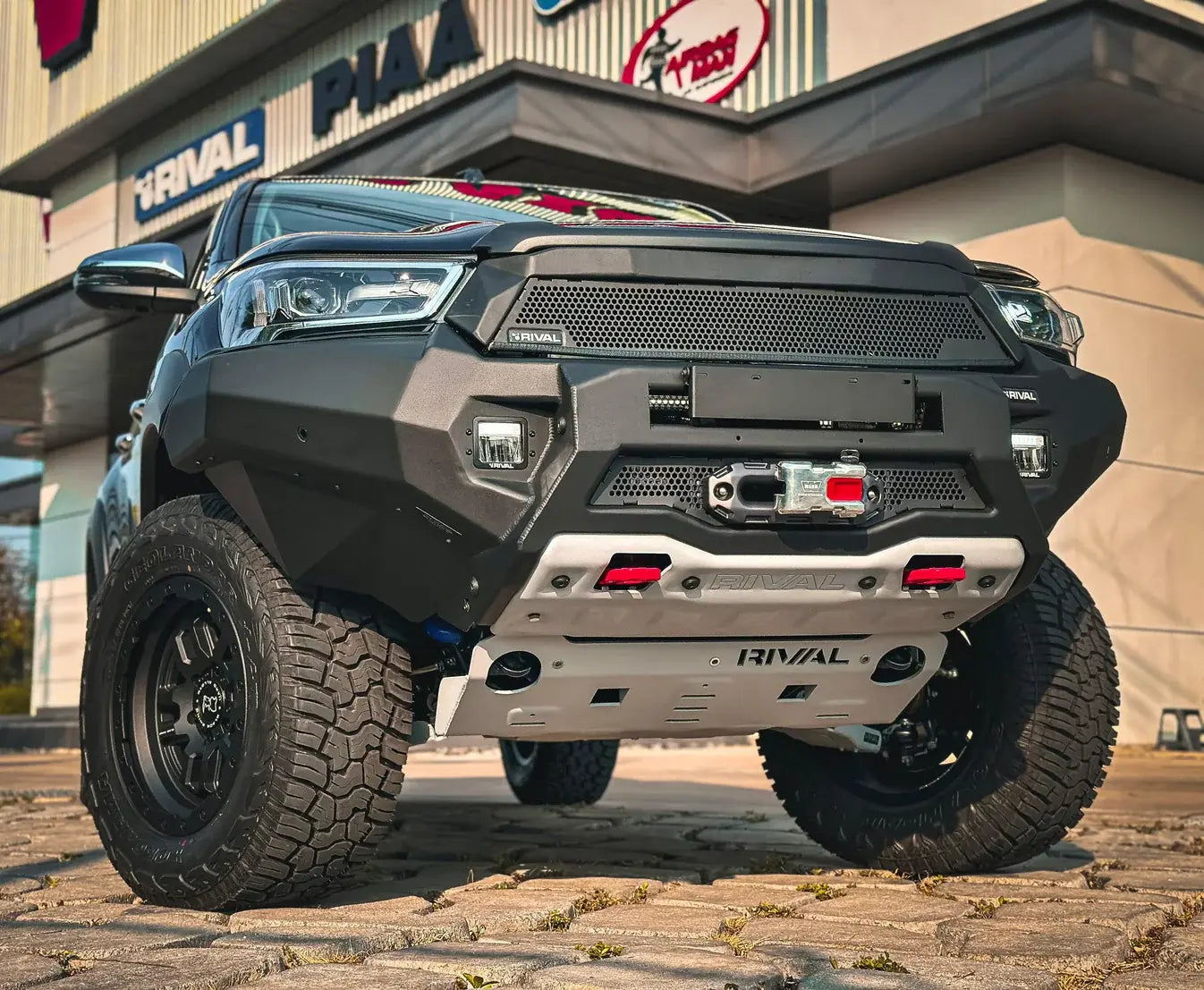 Aluminum Front Bar - Toyota Hilux 2021-On, includes RIVAL FOG lights (Set of 2) RIVAL