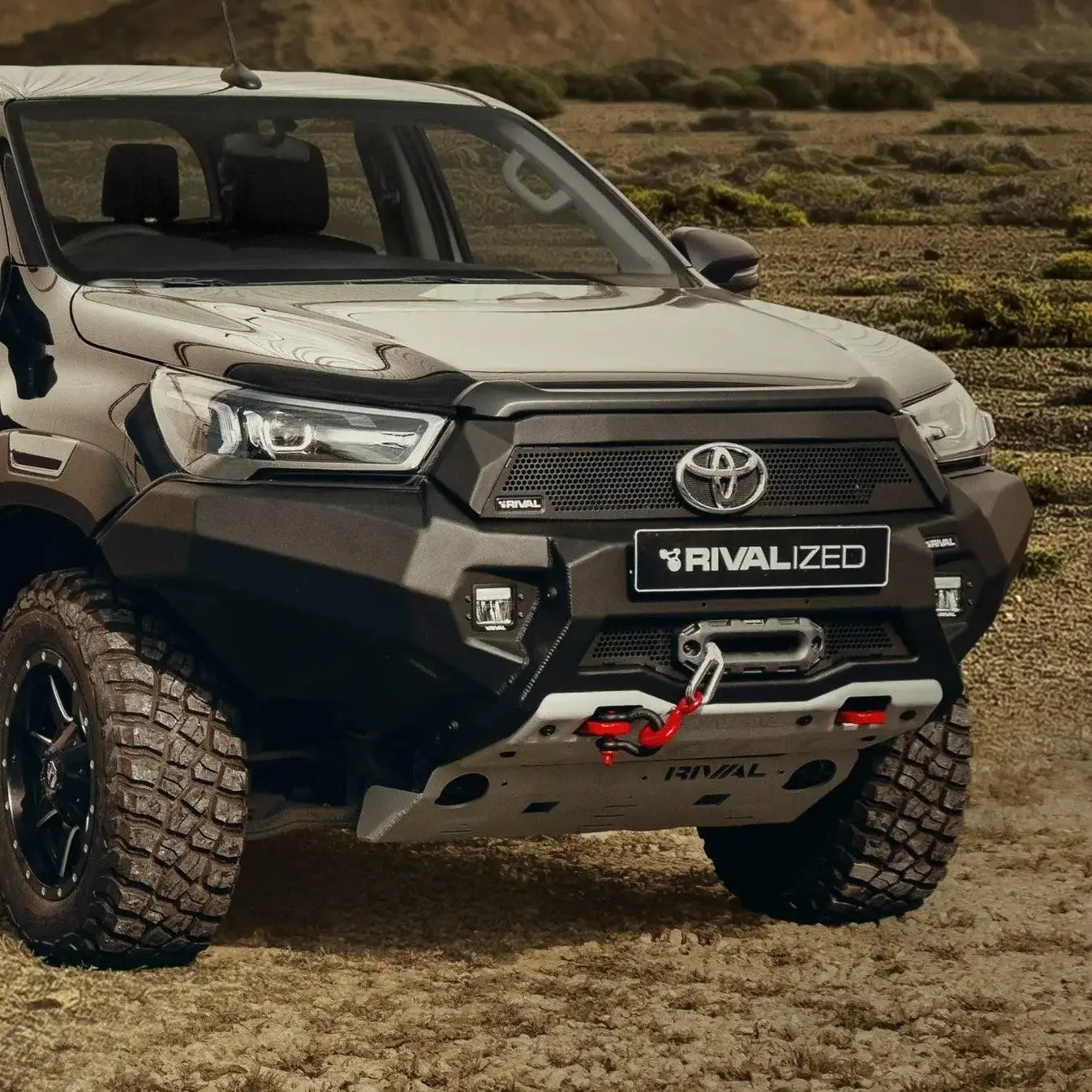 Aluminum Front Bar - Toyota Hilux 2021-On, includes RIVAL FOG lights (Set of 2) RIVAL