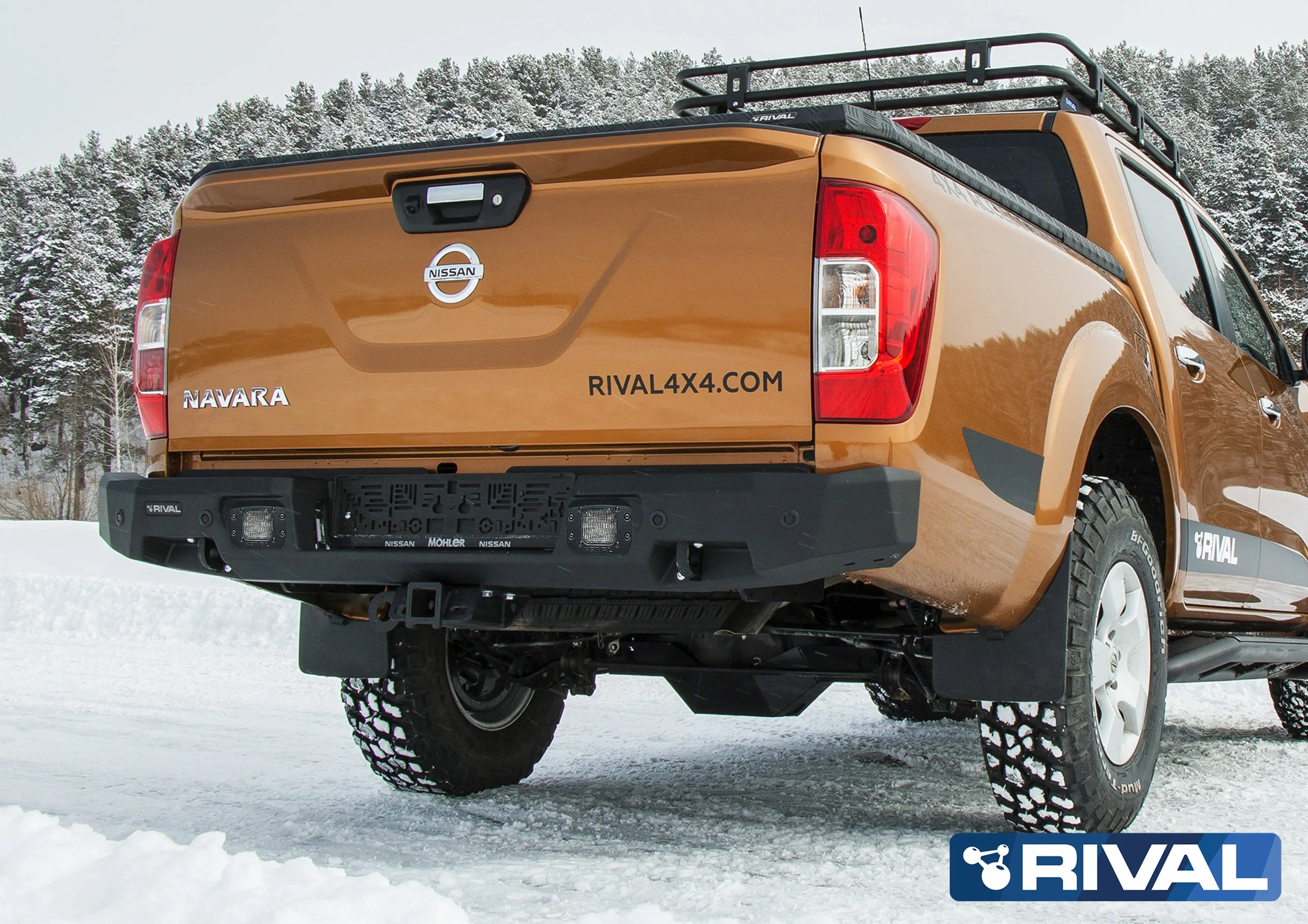 Aluminum Rear Bar - Nissan Navara D23 2015-2019, includes RIVAL Spotlights (Set of 2) RIVAL