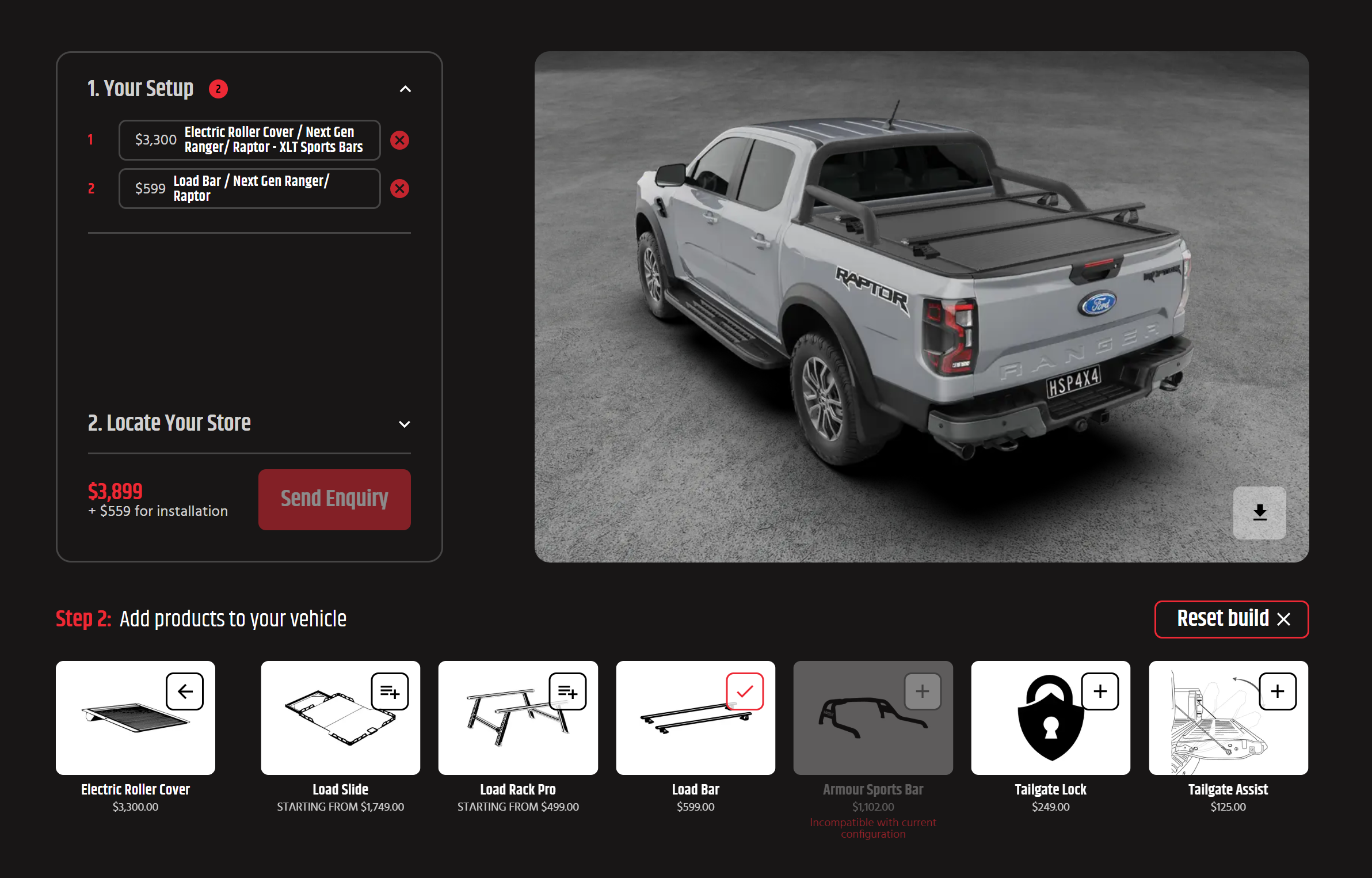 HSP Ladder Rack for Toyota Hilux Revo (A-Deck) (2015-2020) — Full Set / Suits Roll R Cover - fitted view