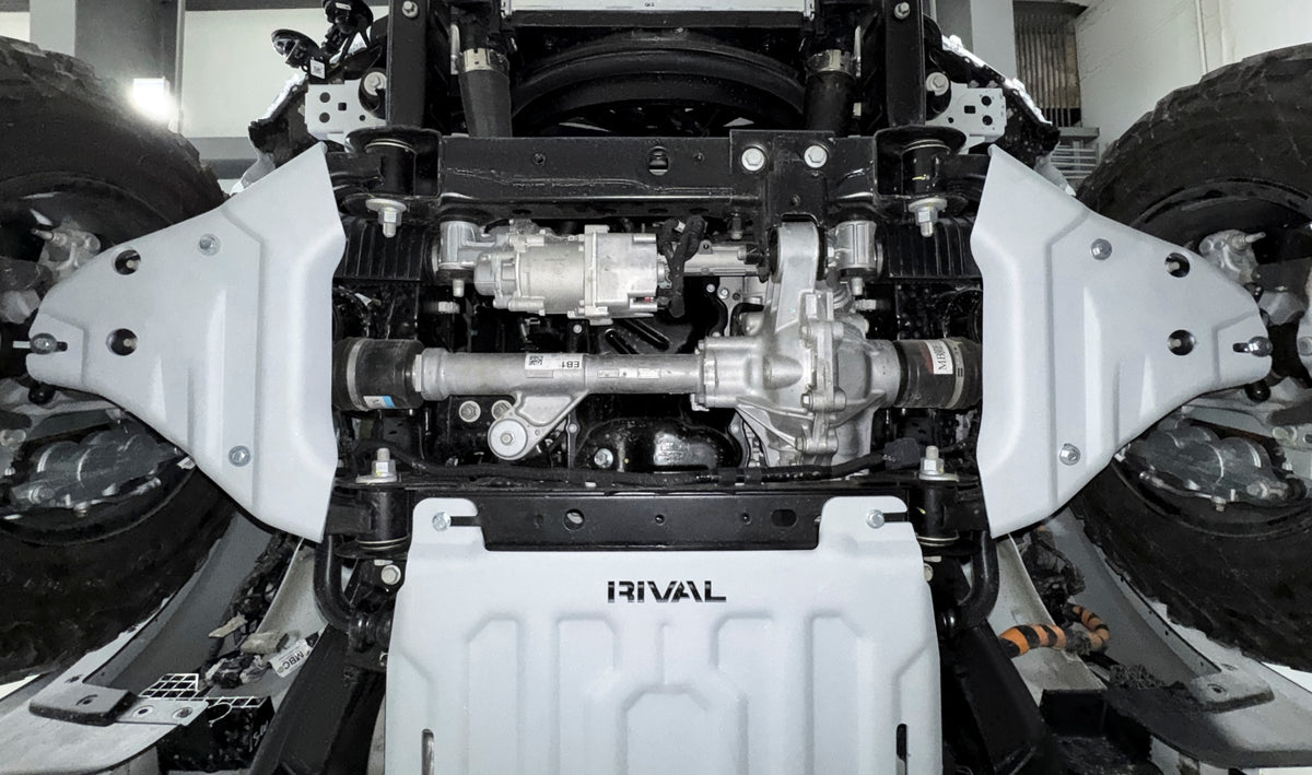 RIVAL 2333.1890.2.6 left and right lower control arm protection plates installed on the vehicle